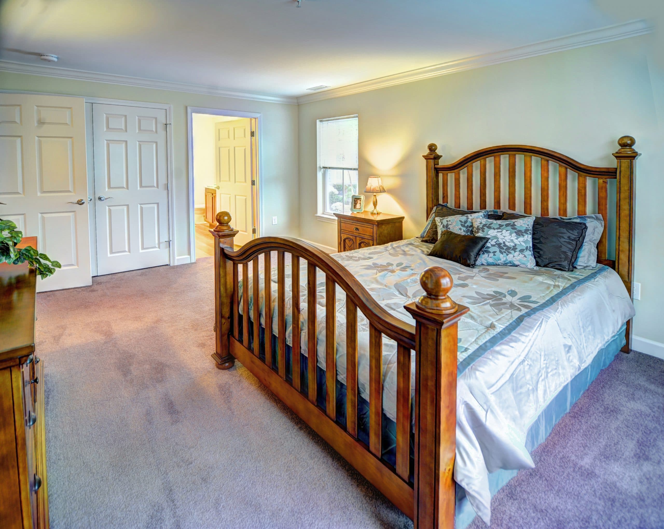 Master bedroom with a private bath and closet.