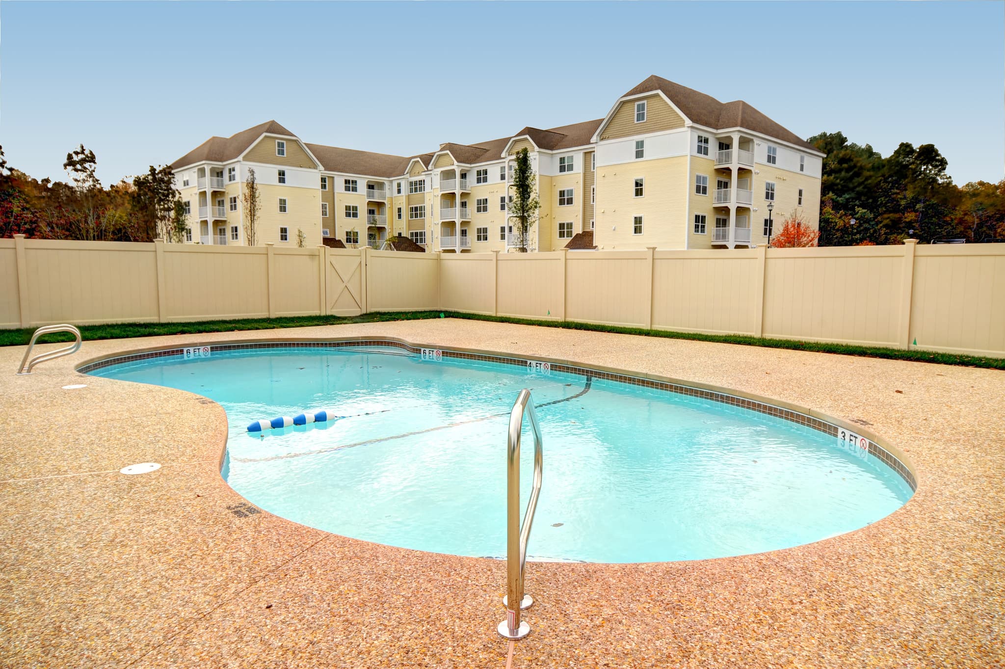 The outdoor swimming pool at Edgewood Apartments in Plainville, Massachusetts.