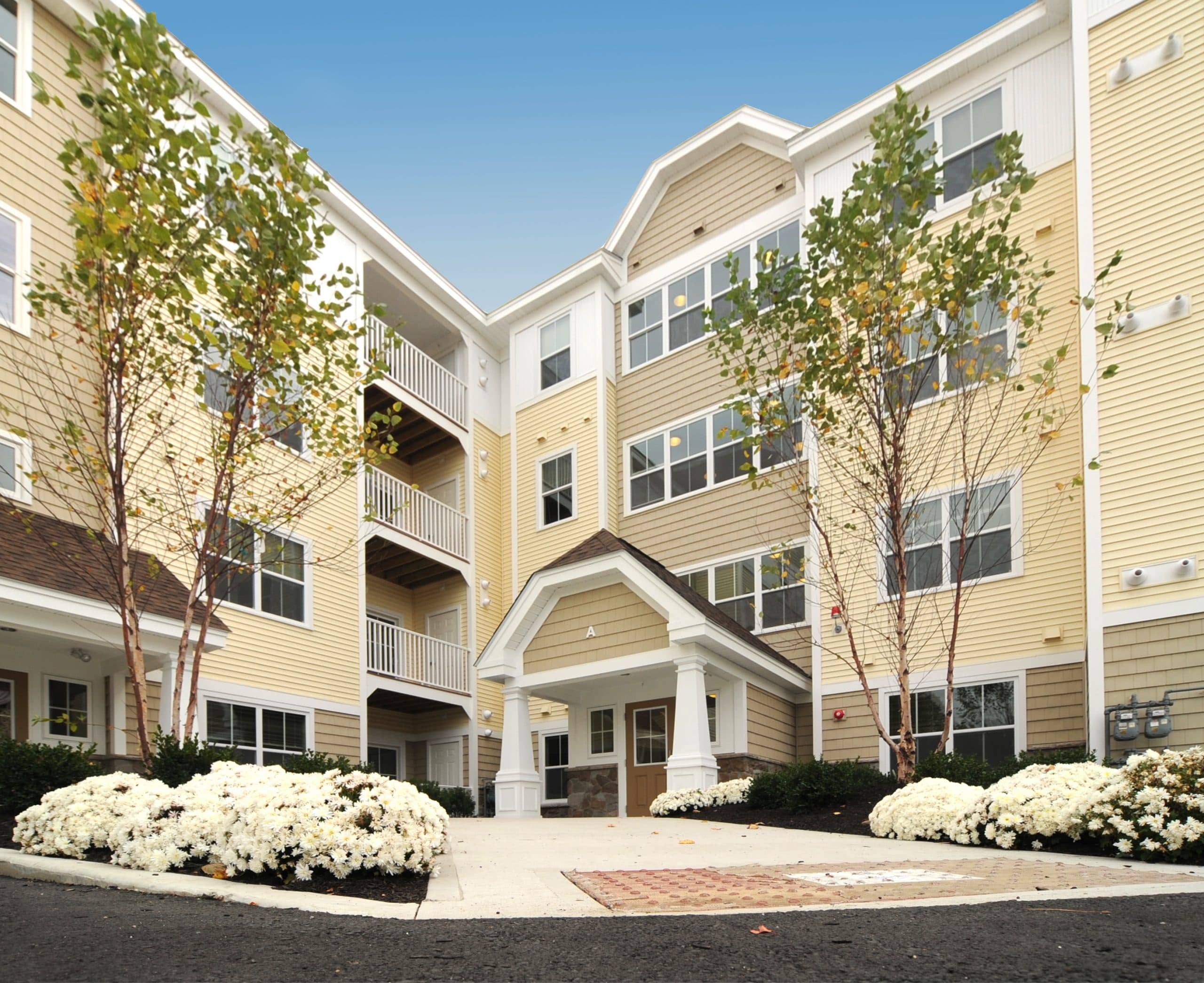 The entrance to an Edgewood Apartments building in Plainville.